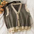 Dip-back Printed Button-up Knit Vest
