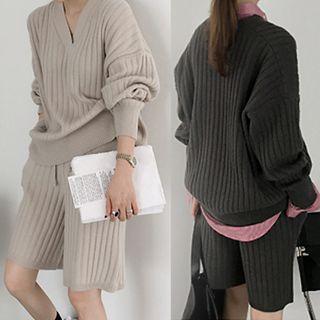 Set: V-neck Sweater + Drawstring Shorts