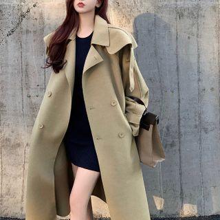 Double-breasted Long Wool Jacket With Sash