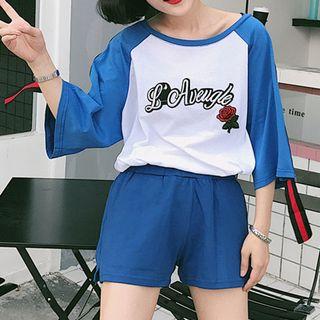 Set: Embroidered 3/4 Raglan Sleeve T-shirt + Shorts