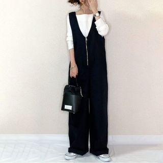 Sleeveless V-neck Zip Wide-leg Jumper Pants