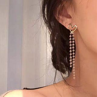 Heart Faux Crystal Fringed Earring Cf1621 - 1 Pair - Gold - One Size