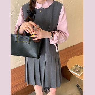 Pleated Hem Overall Dress