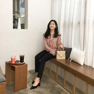 Ruffle-trim Crinkled Top