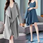Set: Open Front Trench Coat + Strappy A-line Dress