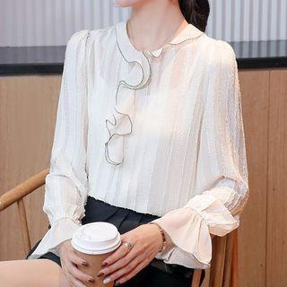 Ruffle Collar Chiffon Long-sleeve Blouse