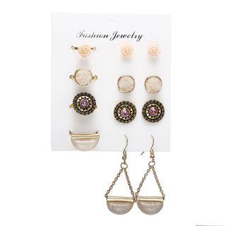 Set: Cat Eye Stone / Rhinestone Earring (various Designs) As Shown In Figure - One Size