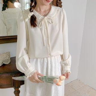 Long Sleeve Lace Trim Peter Pan Collar Shirt