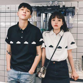 Couple Matching Short-sleeve Cloud Print Polo Shirt