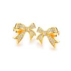 Simple And Elegant Plated Gold Ribbon Stud Earrings With Cubic Zirconia Golden - One Size