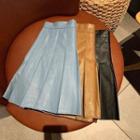 High-waist Pleated Faux Leather Skirt