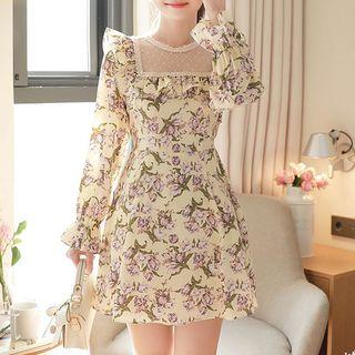 Tulle-yoke Frilled Floral Minidress