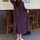 Long-sleeve Mock-neck T-shirt / Floral Midi A-line Dress