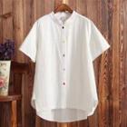 Mandarin Collar Linen Short-sleeve Shirt