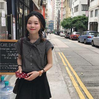 Short-sleeve Polka Dot Tie-neck Shirt