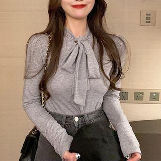 Tie-neck Melange Knit Top