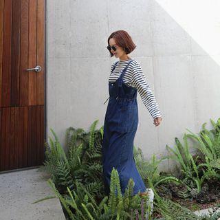 Drawcord Maxi Denim Jumper Dress
