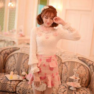 Ruffle Hem Flower Applique Mini Skirt