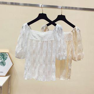 Puff-sleeve Paneled Chiffon Blouse