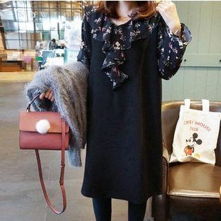 Floral Print Long-sleeve A-line Mini Dress