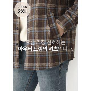 Multi-pocket Napped Plaid Shirt