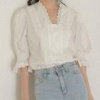 Balloon-sleeve Lace Trim Blouse