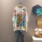 Short-sleeve Tiger Print T-shirt Almond - One Size
