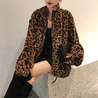 Leopard Zip Jacket Coffee - One Size