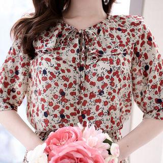 Capelet Tube-hem Floral Chiffon Dress
