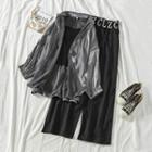 Long-sleeve Shirt / Spaghetti Strap Top / Wide-leg Pants