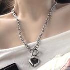 Heart Pendant Chain Necklace 0512a - Silver - One Size