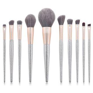 Set Of 10: Makeup Brushes T-10-166 - 10 Pcs - Silver - One Size