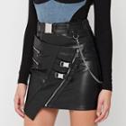 High Waist Asymmetrical Faux Leather Mini Pencil Skirt