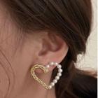 Heart Faux Pearl Alloy Earring 1 Pair - Heart Faux Pearl Alloy Earring - Gold - One Size