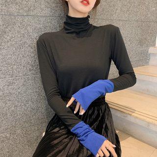 High-neck Color Panel Long-sleeve Top