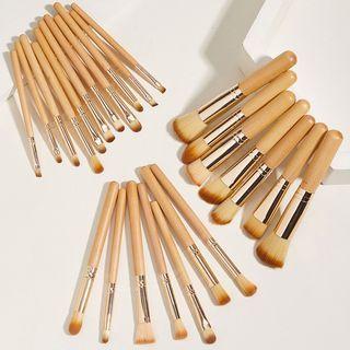 Set Of 25: Makeup Brush 25 Pcs - Wood Handle - Brush - Beige & Brown - One Size