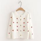 Strawberry Embroidered Cable Knit Cardigan Cardigan - Strawberry - White - One Size