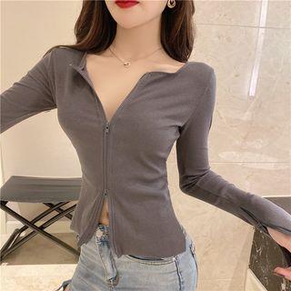Front-zip Cropped Knit Top