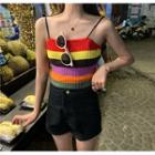 Rainbow Block Spaghetti Strap Knit Top Rainbow - One Size