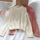 Off-shoulder Round-neck Lace Bow Long-sleeve Knit Sweater