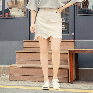 Fray-hem Cotton Skirt