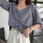 Elbow-sleeve Drawstring Blouse
