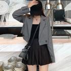 Double-breasted Cropped Blazer / High-waist Mini Pleated Skirt