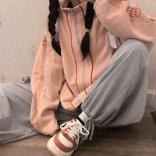 Mock-neck Printed Letter Jacket