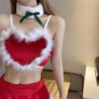 Set: Christmas Camisole Top + Scarf Red - One Size