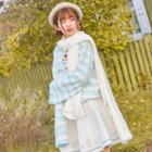 Printed Long-sleeve Knit Top Cyan - L