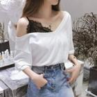 Elbow-sleeve Cold Shoulder Lace Panel Top