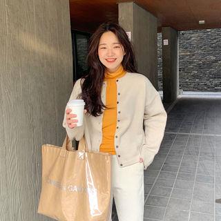 Plain Napped Turtle-neck Top