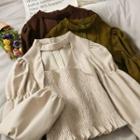 Cutout-front Puff-sleeve Smocked Top