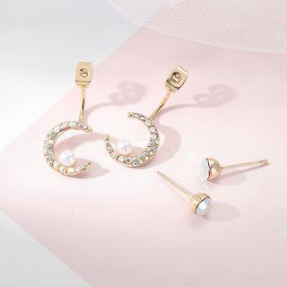 Faux Pearl Rhinestone Moon Swing Earring 1 Pair - Silver - One Size